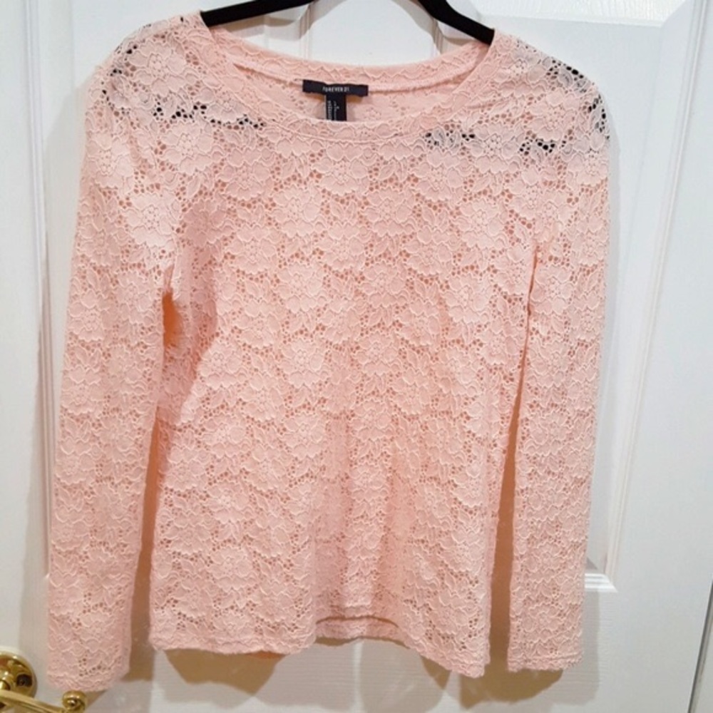 Light Pink See-Through Lace Long Sleeve